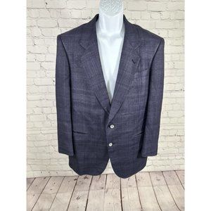 VTG Surreys Blue Textured 100% Silk Two Button Blazer Jacket Coat Men’s 42S